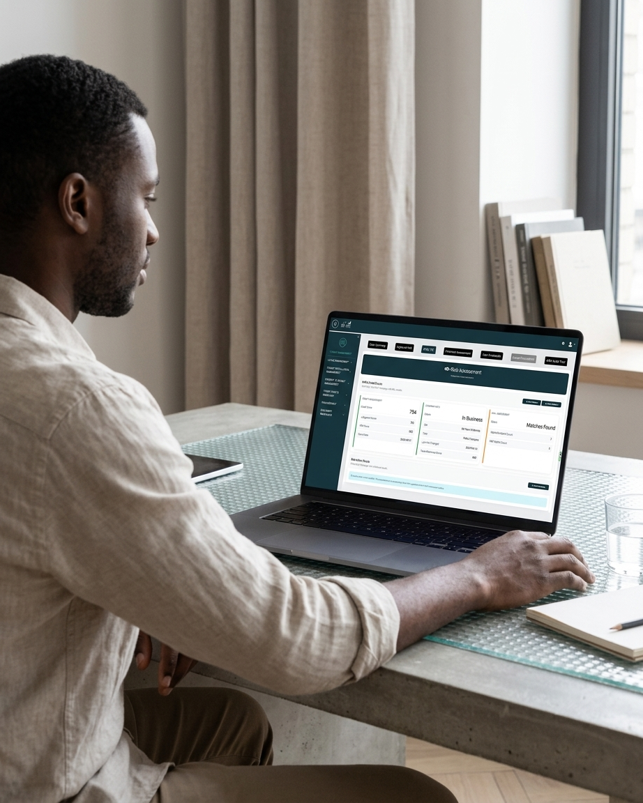 Office occupier reviewing operational data on a laptop
